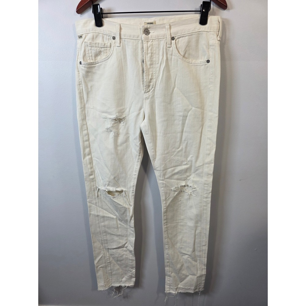 Citizens of Humanity Corey Slouchy Slim Distressed Jeans Off White 27 Button Fly